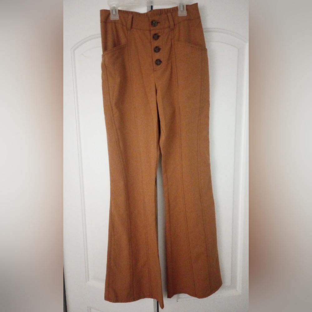Chic Tan/Orange High-Waisted Pants 70s Style Flare